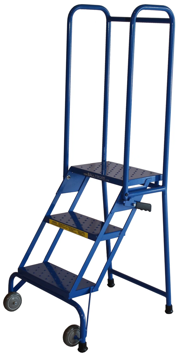 Ballymore Lock-N-Stock 3-Step Rolling Ladder, 24" base, 10" top step, modified, perforated tread