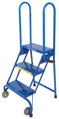 Ballymore Lock-N-Stock 3-Step Rolling Ladder, 24" base, 7" top step, perforated tread