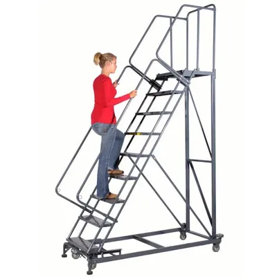 Ballymore ML103221 Monster Line 10-Step Gray Steel Extra Heavy-Duty Rolling Safety Ladder