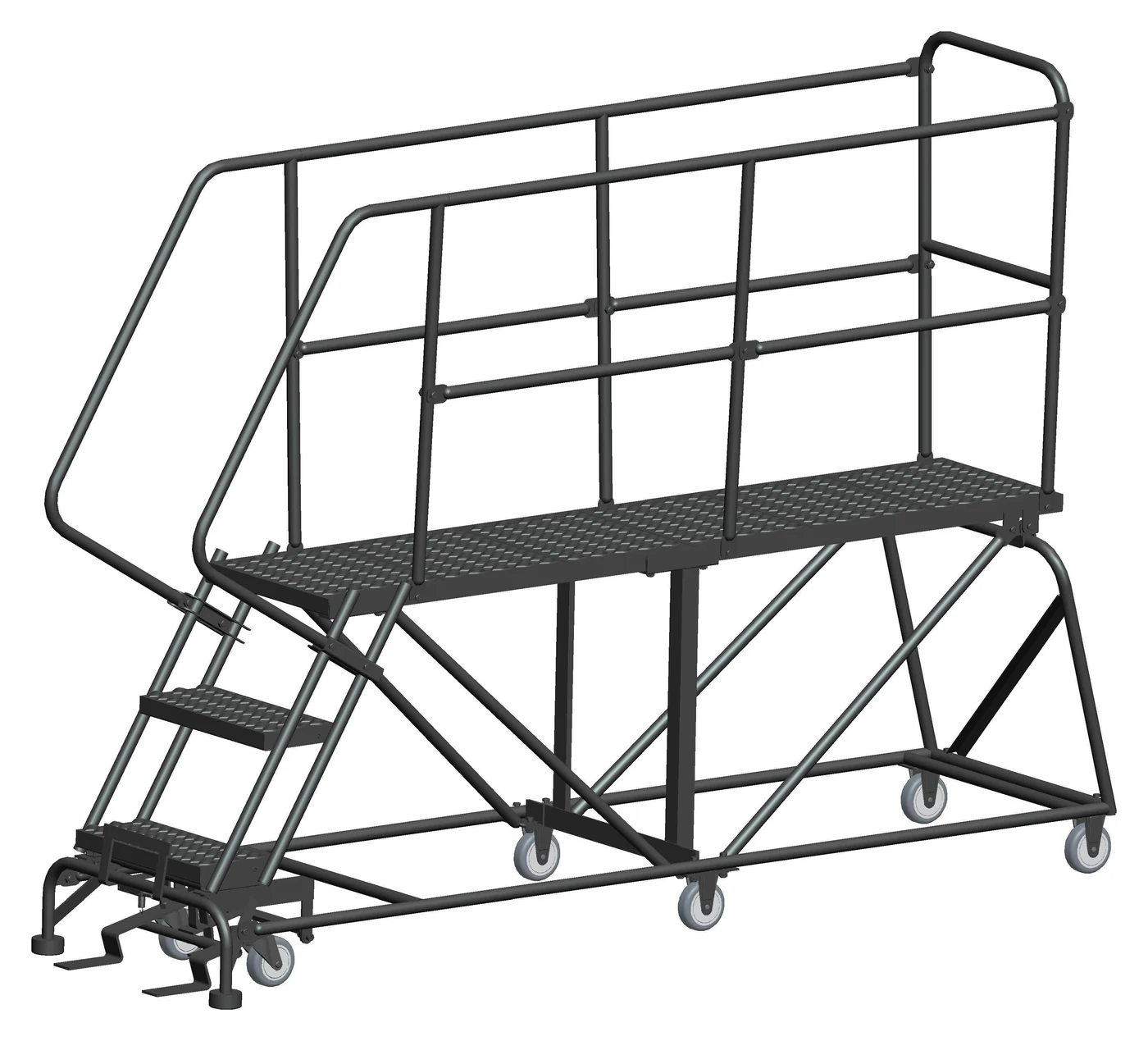 Ballymore 3-Step Single Entry Work Platform, 72" deep platform, 33" base, serrated tread
