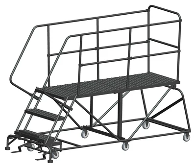 Ballymore 3-Step Single Entry Work Platform, 72" deep platform, 38" base, serrated tread