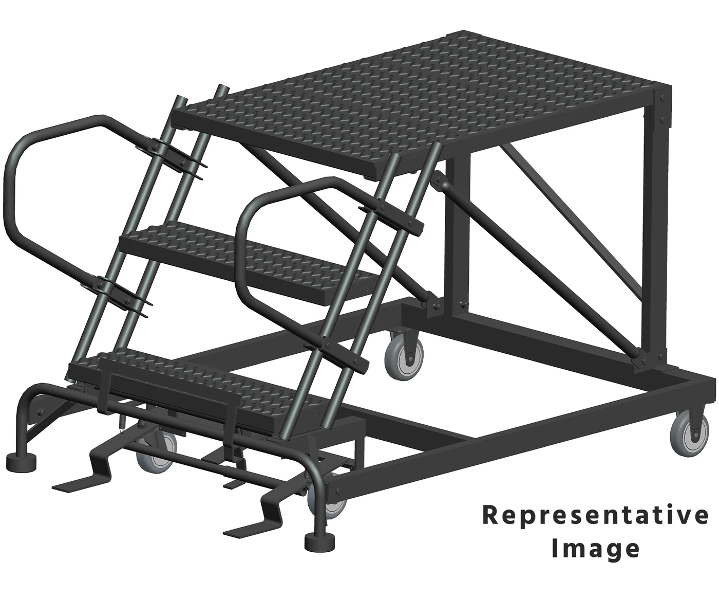 Ballymore 2-Step Single Entry Work Platform, 60" deep platform, 38" base, no handrails, serrated tread