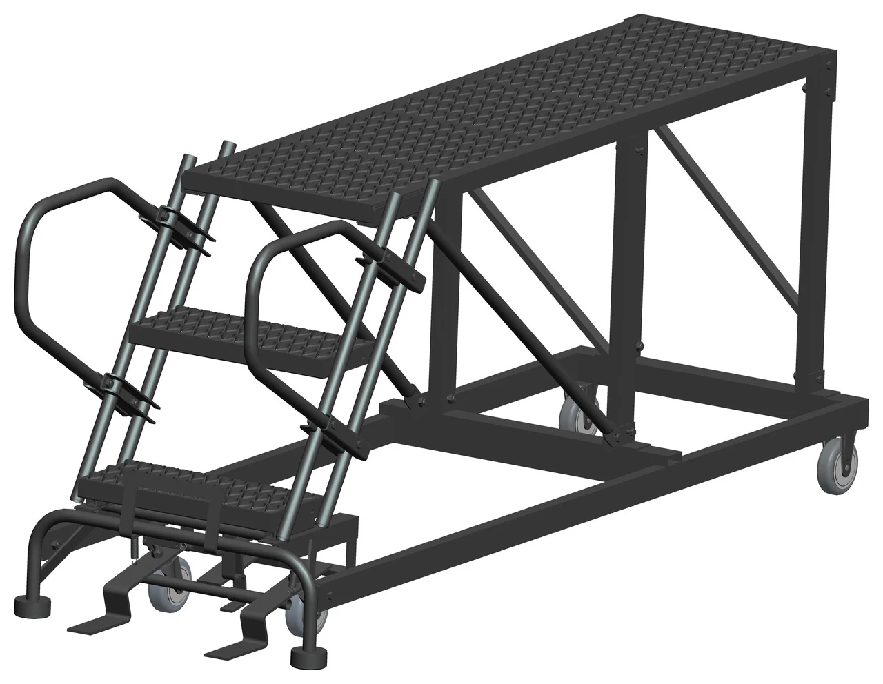 Ballymore 3-Step Single Entry Work Platform, 60" deep platform, 33" base, no handrails, serrated tread