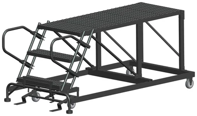 Ballymore 3-Step Single Entry Work Platform, 60" deep platform, 38" base, no handrails, serrated tread