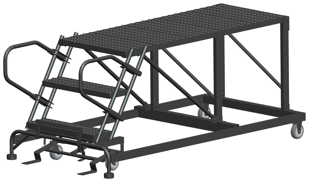 Ballymore 3-Step Single Entry Work Platform, 60" deep platform, 38" base, no handrails, serrated tread
