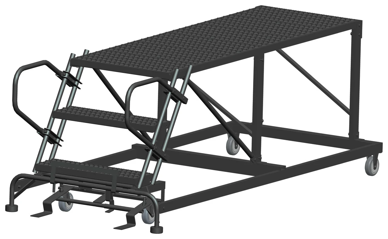 Ballymore 3-Step Single Entry Work Platform, 72" deep platform, 38" base, no handrails, serrated tread