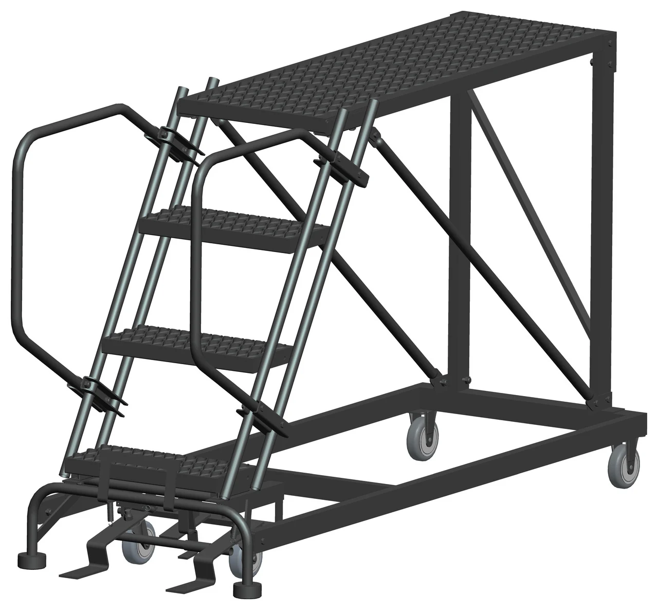 Ballymore 4-Step Single Entry Work Platform, 48" deep platform, 33" base, no handrails, serrated tread