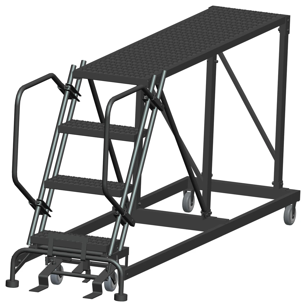 Ballymore 4-Step Single Entry Work Platform, 72" deep platform, 33" base, no handrails, serrated tread