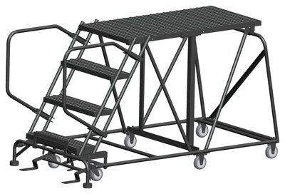 Ballymore 4-Step Single Entry Work Platform, 48" deep platform, 38" base, no handrails, serrated tread