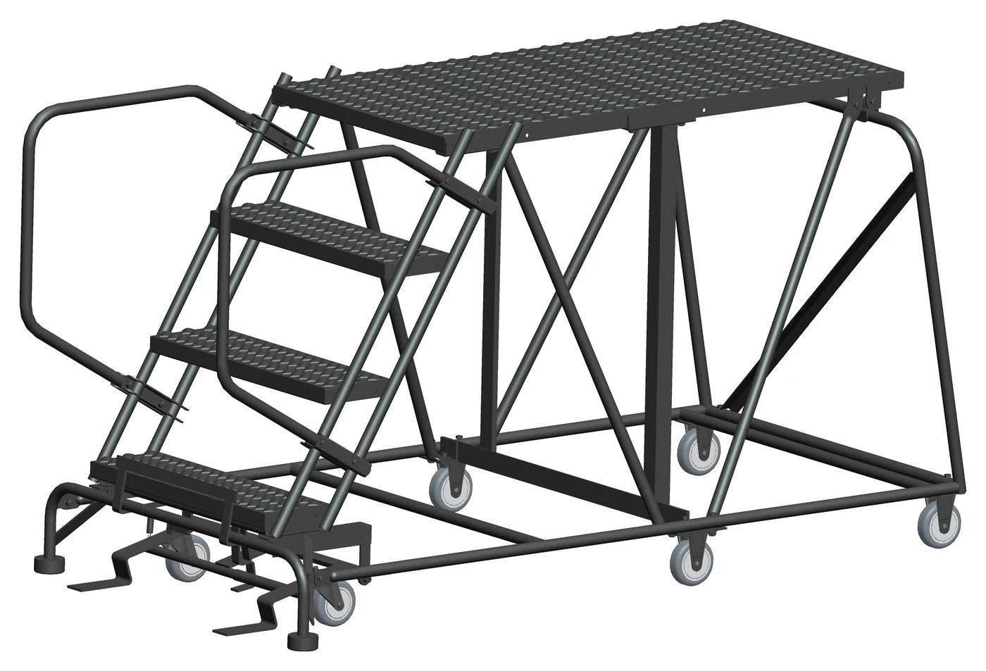 Ballymore 4-Step Single Entry Work Platform, 48" deep platform, 38" base, no handrails, serrated tread