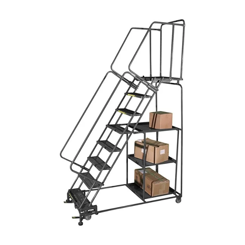 Ballymore SPL-7-14N 7-Step Gray Steel Rolling Safety Ladder-Stock Picking Cart