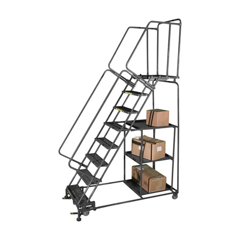 Ballymore SPL-7-N 7-Step Gray Steel Rolling Safety Ladder-Stock Picking Cart