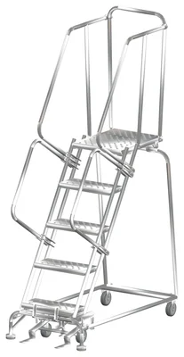 Ballymore 5-Step Stainless Steel Rolling Ladder, 24" base, 21" top step