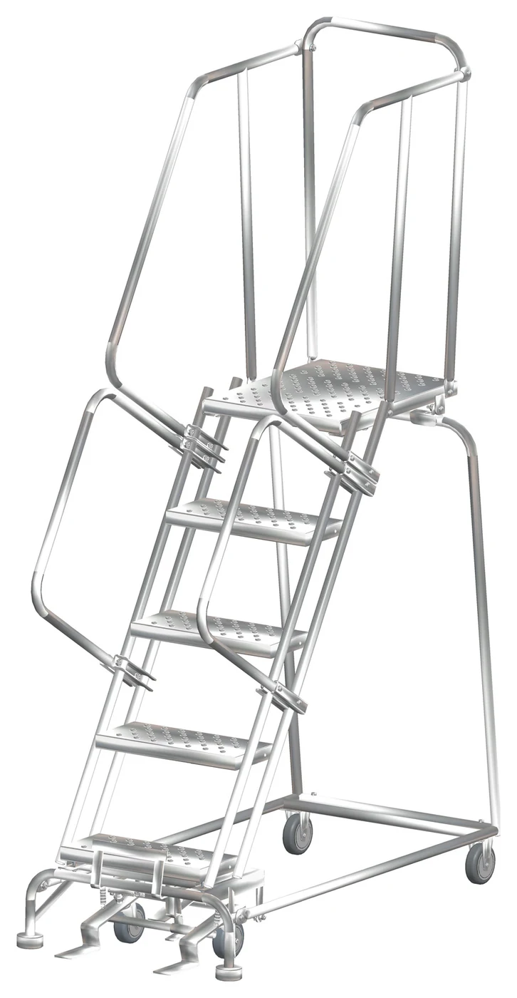 Ballymore 5-Step Stainless Steel Rolling Ladder, 24" base, 21" top step