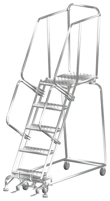 Ballymore 5-Step Stainless Steel Rolling Ladder, 24" base, 28" top step
