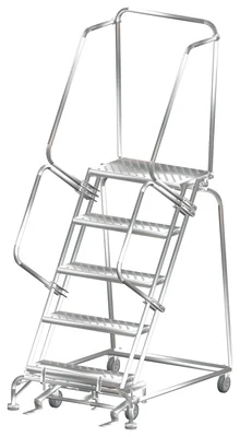 Ballymore 5-Step Stainless Steel Rolling Ladder, 32" base, 14" top step