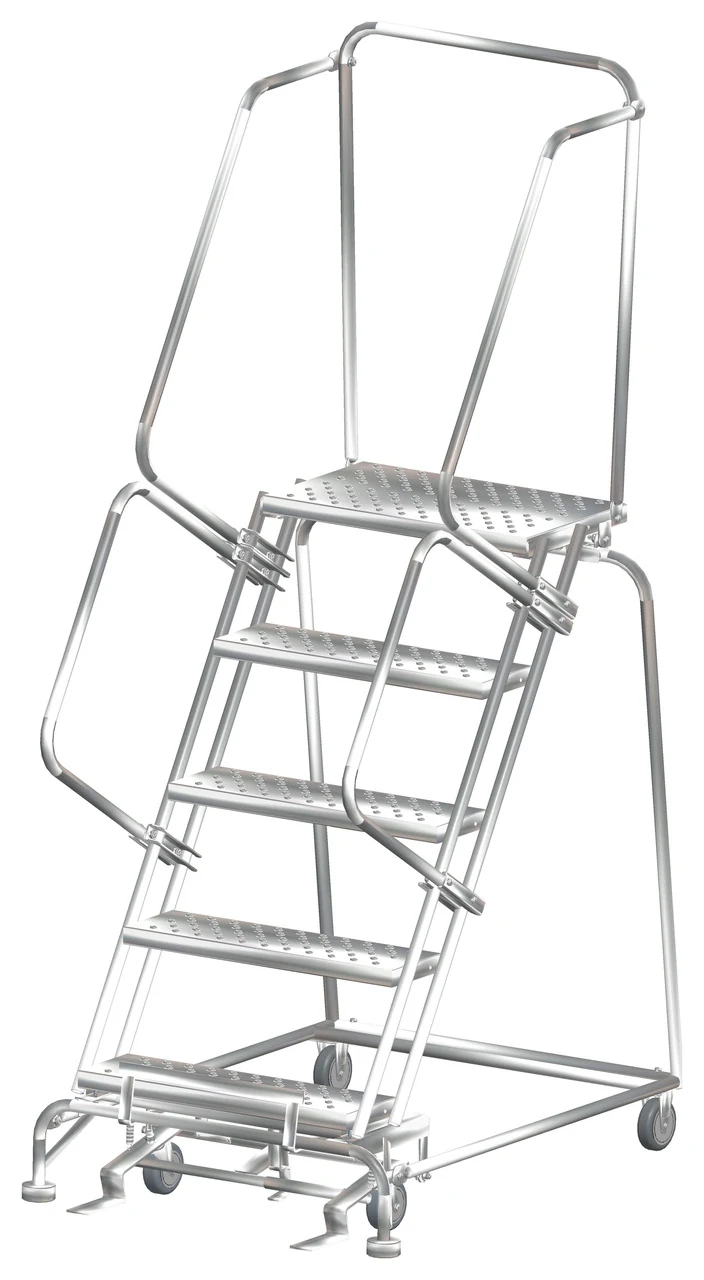 Ballymore 5-Step Stainless Steel Rolling Ladder, 32" base, 14" top step