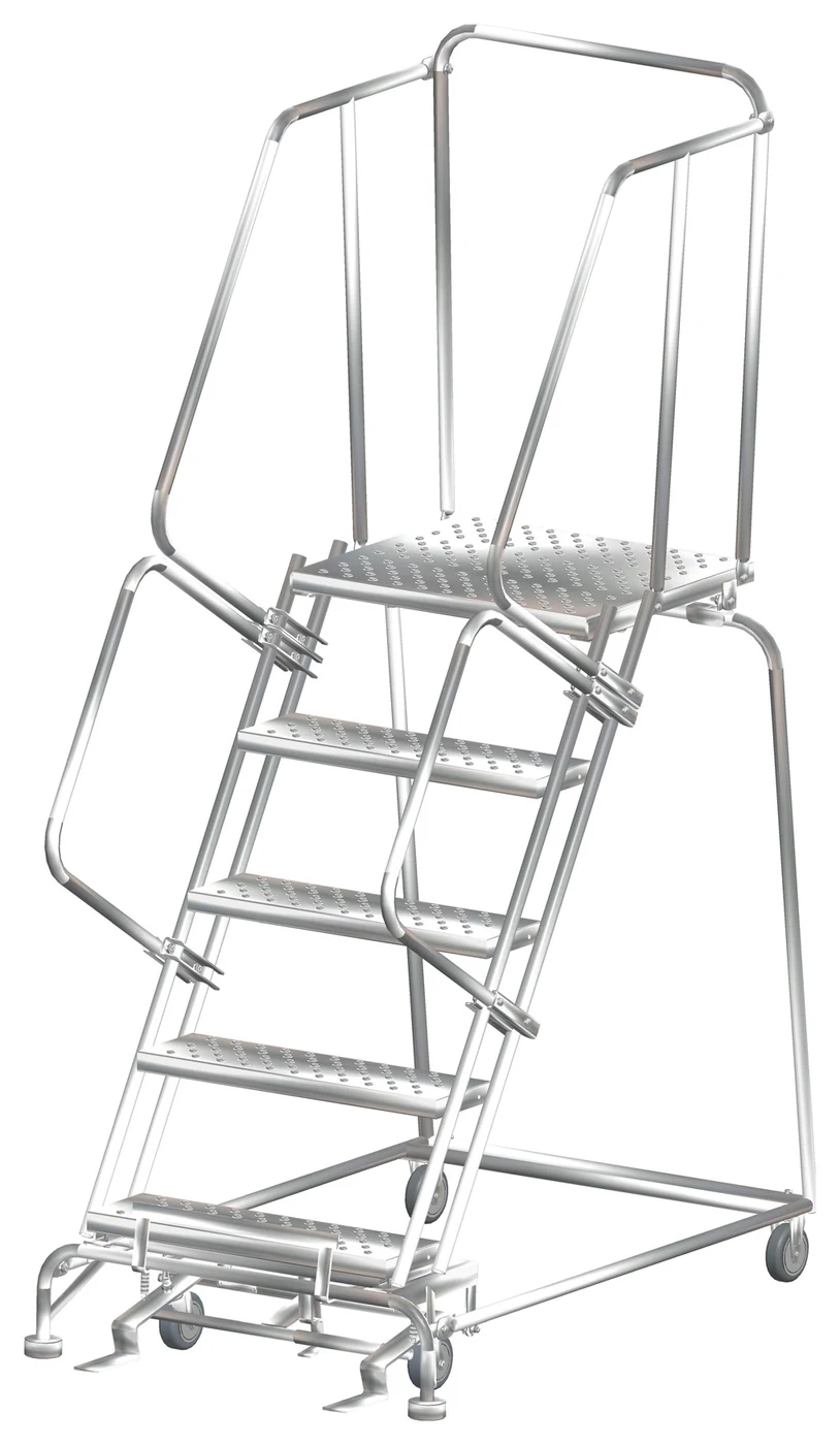 Ballymore 5-Step Stainless Steel Rolling Ladder, 32" base, 21" top step