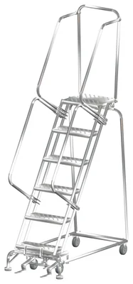 Ballymore 6-Step Stainless Steel Rolling Ladder, 24" base, 14" top step
