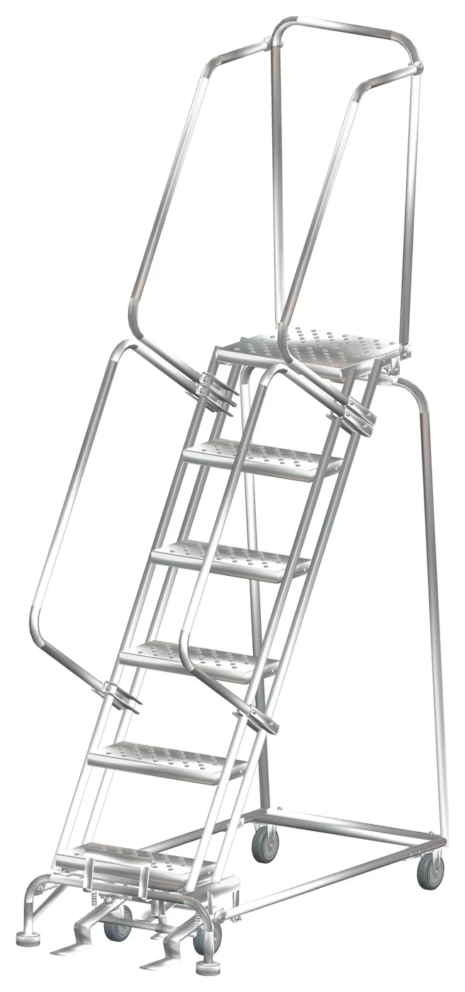 Ballymore 6-Step Stainless Steel Rolling Ladder, 24" base, 14" top step
