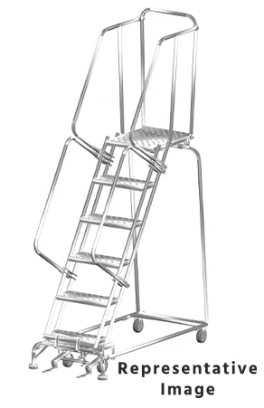Ballymore 6-Step Stainless Steel Rolling Ladder, 24" base, 21" top step