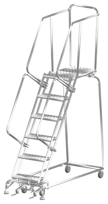 Ballymore 6-Step Stainless Steel Rolling Ladder, 24" base, 28" top step
