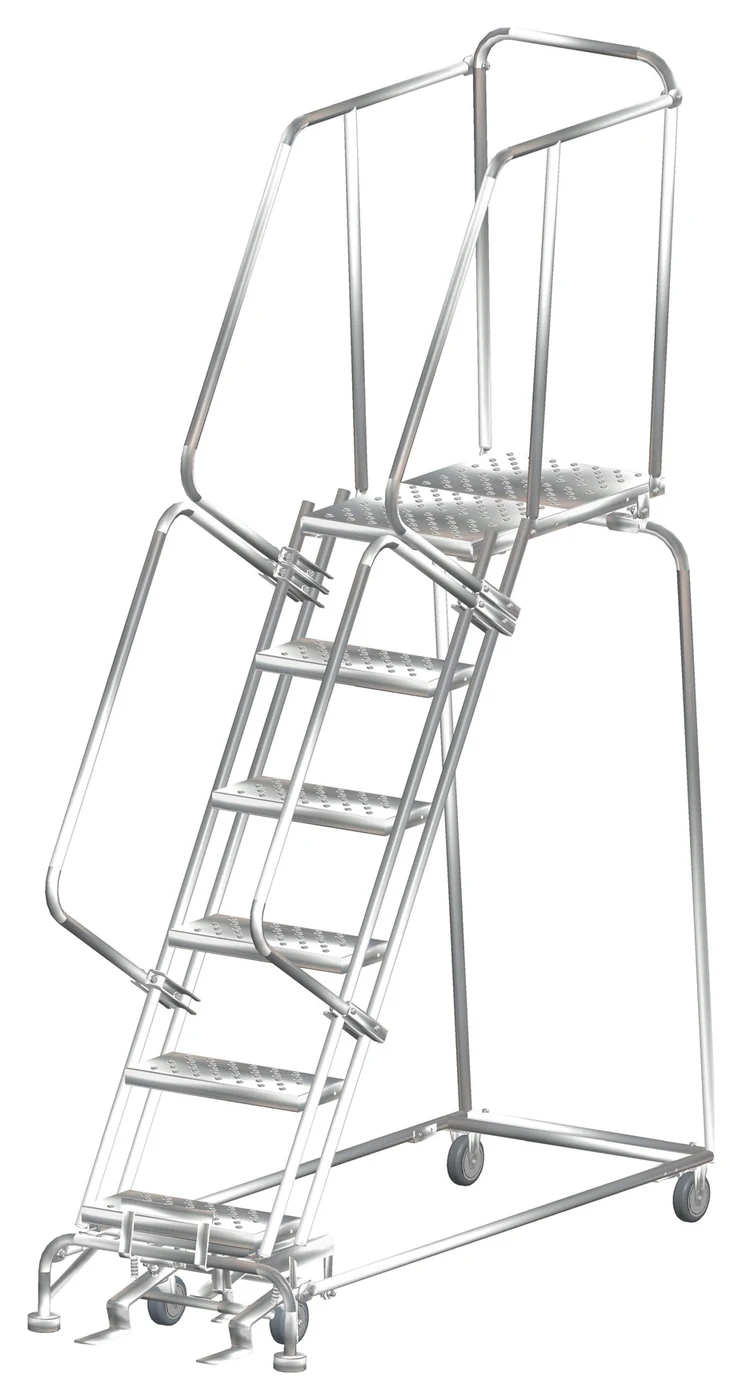 Ballymore 6-Step Stainless Steel Rolling Ladder, 24" base, 28" top step
