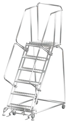 Ballymore 6-Step Stainless Steel Rolling Ladder, 32" base, 21" top step