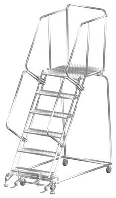Ballymore 6-Step Stainless Steel Rolling Ladder, 32" base, 28" top step