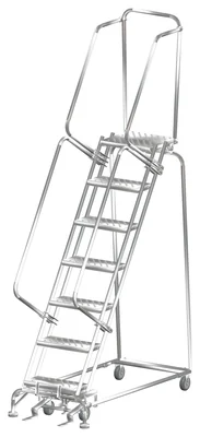 Ballymore 7-Step Stainless Steel Rolling Ladder, 24" base, 14" top step
