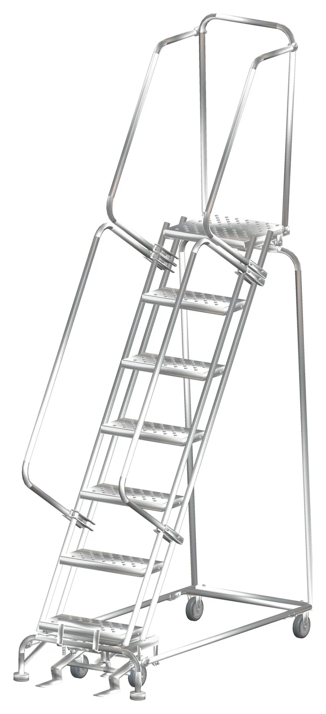 Ballymore 7-Step Stainless Steel Rolling Ladder, 24" base, 14" top step