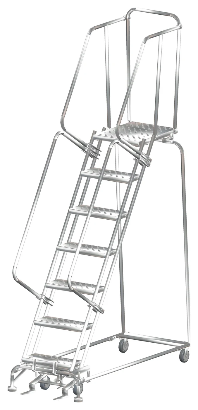 Ballymore 7-Step Stainless Steel Rolling Ladder, 24" base, 21" top step