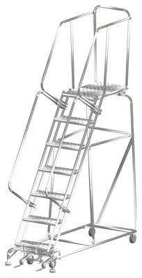 Ballymore 7-Step Stainless Steel Rolling Ladder, 24" base, 28" top step
