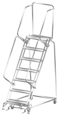 Ballymore 7-Step Stainless Steel Rolling Ladder, 32" base, 14" top step