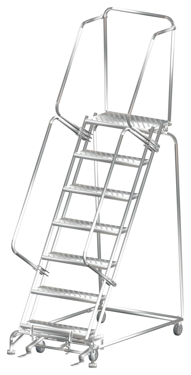 Ballymore 7-Step Stainless Steel Rolling Ladder, 32" base, 14" top step