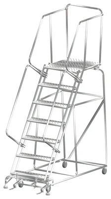 Ballymore 7-Step Stainless Steel Rolling Ladder, 32" base, 28" top step