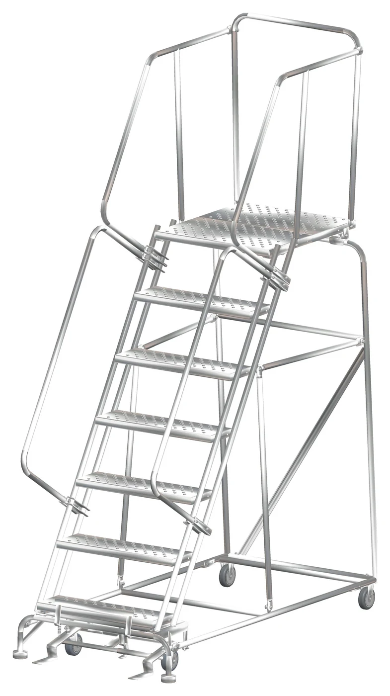 Ballymore 7-Step Stainless Steel Rolling Ladder, 32" base, 28" top step