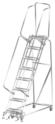 Ballymore 8-Step Stainless Steel Rolling Ladder, 24" base, 14" top step