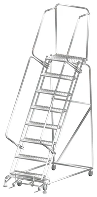 Ballymore 8-Step Stainless Steel Rolling Ladder, 32" base, 14" top step
