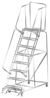 Ballymore 8-Step Stainless Steel Rolling Ladder, 32" base, 21" top step