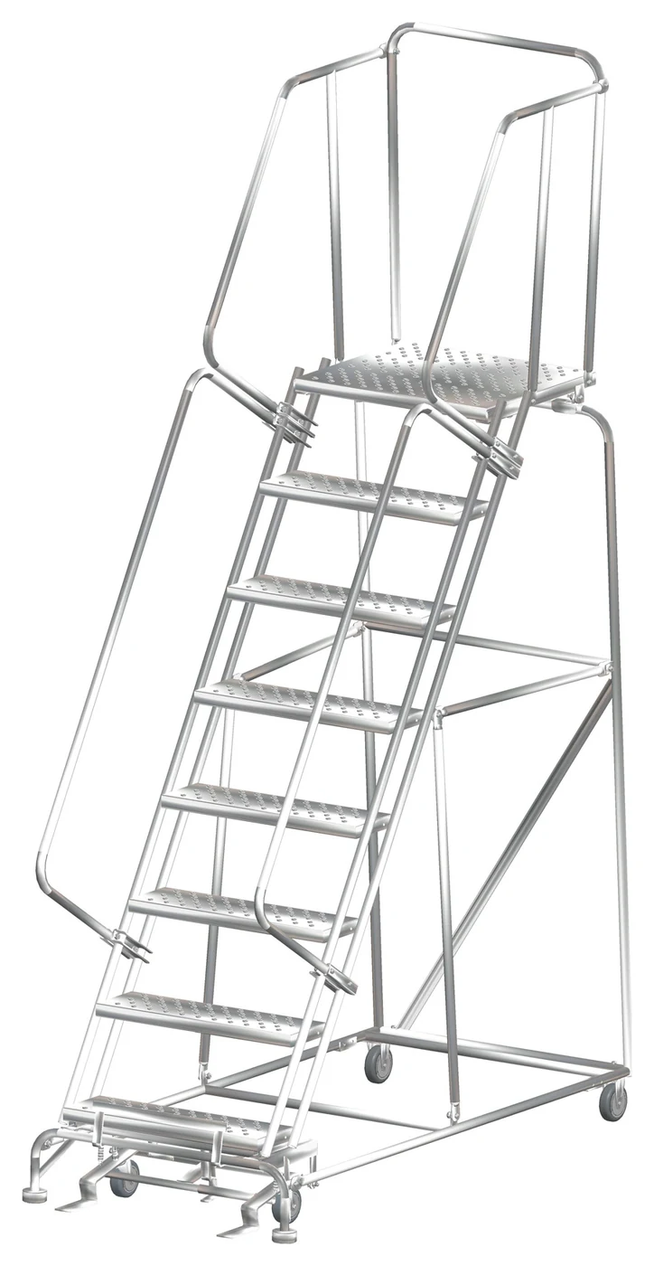 Ballymore 8-Step Stainless Steel Rolling Ladder, 32" base, 21" top step