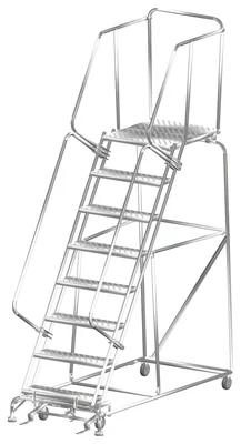 Ballymore 8-Step Stainless Steel Rolling Ladder, 32" base, 28" top step