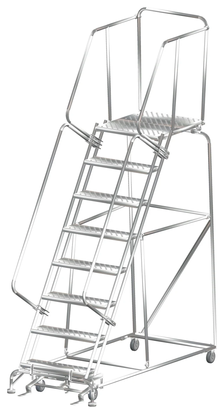 Ballymore 8-Step Stainless Steel Rolling Ladder, 32" base, 28" top step