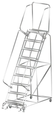 Ballymore 9-Step Stainless Steel Rolling Ladder, 32" base, 14" top step