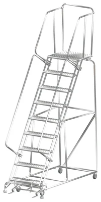 Ballymore 9-Step Stainless Steel Rolling Ladder, 32" base, 21" top step