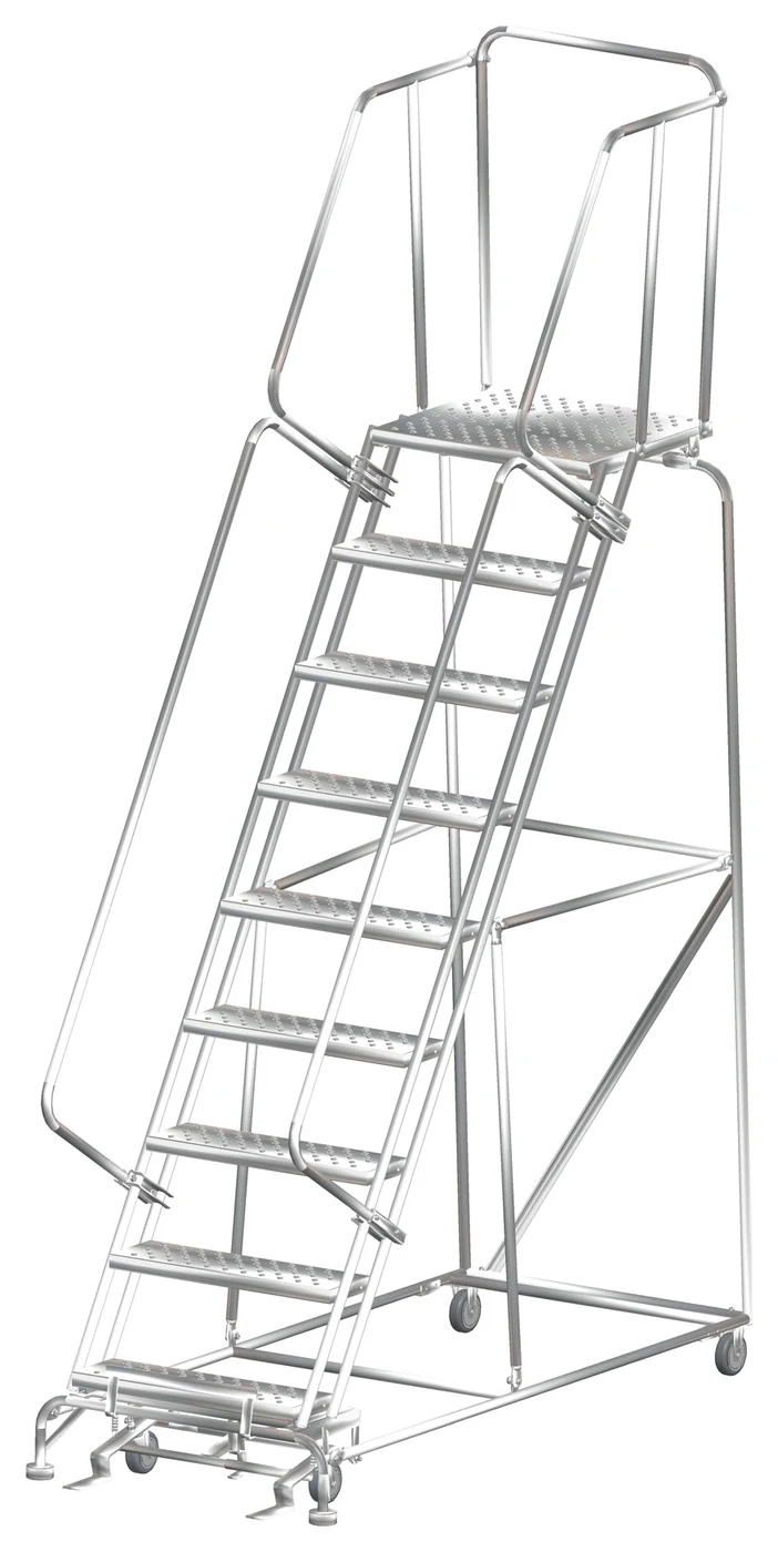 Ballymore 9-Step Stainless Steel Rolling Ladder, 32" base, 21" top step