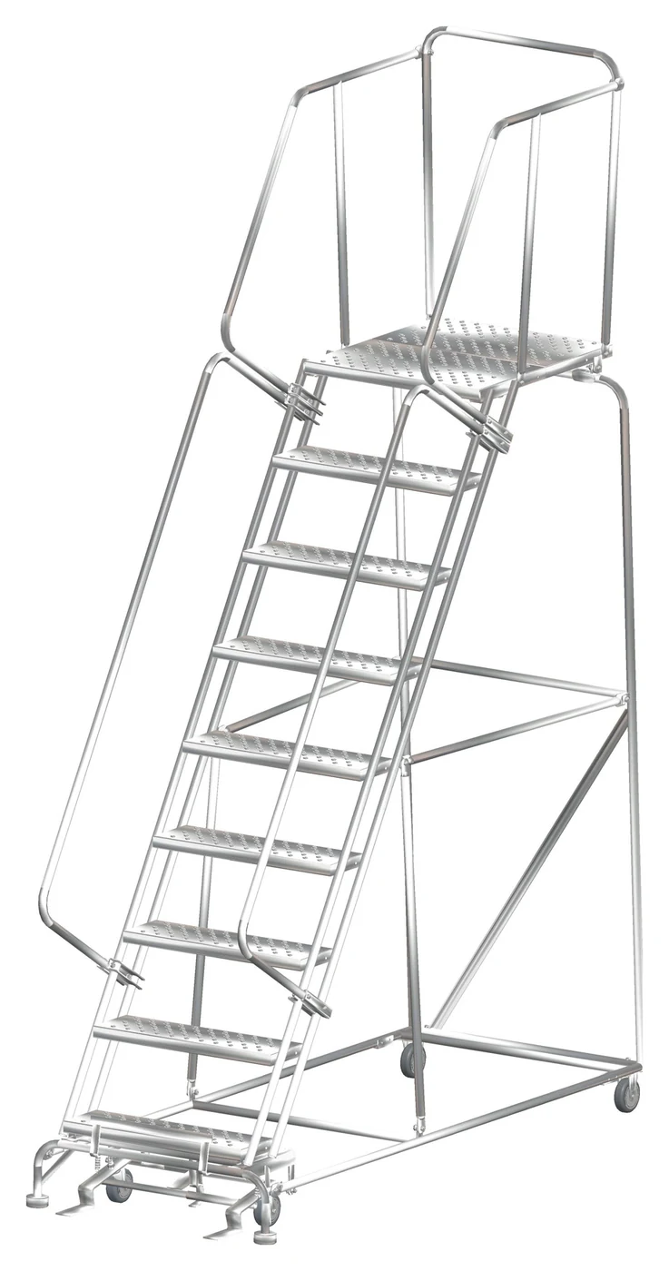 Ballymore 9-Step Stainless Steel Rolling Ladder, 32" base, 28" top step