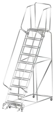 Ballymore 10-Step Stainless Steel Rolling Ladder, 32" base, 21" top step
