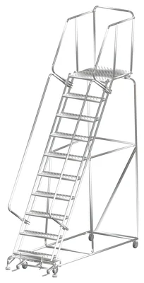 Ballymore 10-Step Stainless Steel Rolling Ladder, 32" base, 28" top step