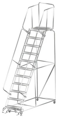 Ballymore 11-Step Stainless Steel Rolling Ladder, 32" base, 28" top step